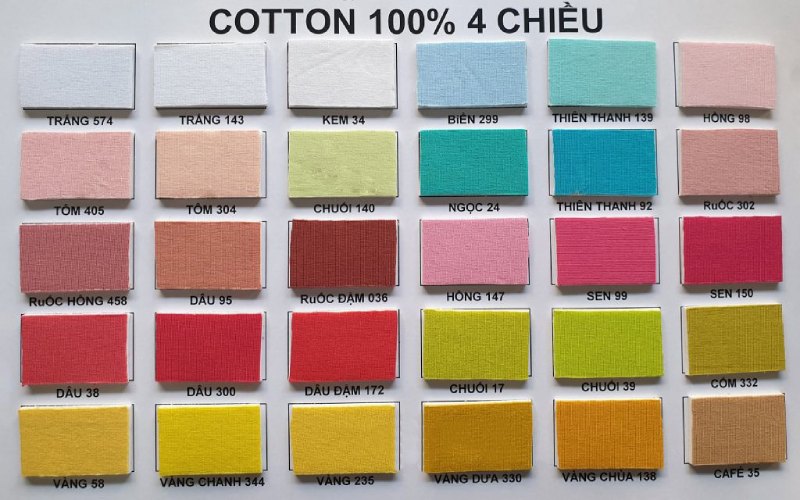 Bảng màu vải cotton USA được ưa chuộng