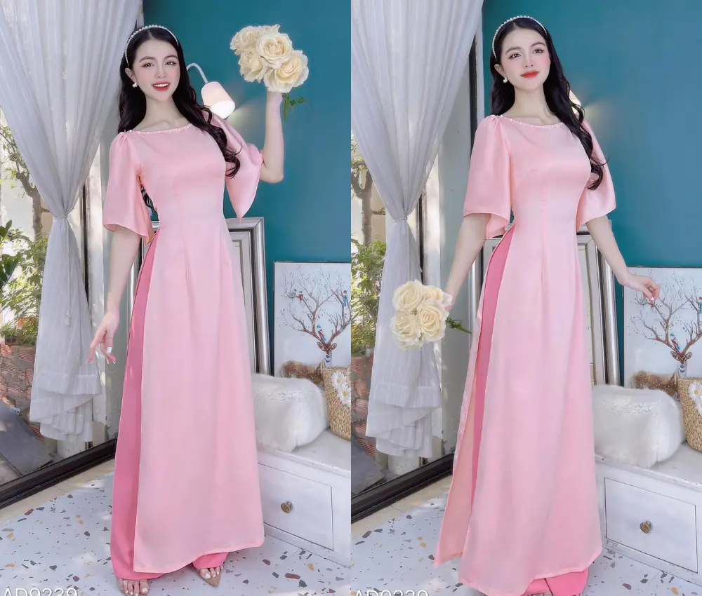 Mẫu áo dài đồng phục đẹp 2026 cổ thuyền được nhiều người lựa chọn