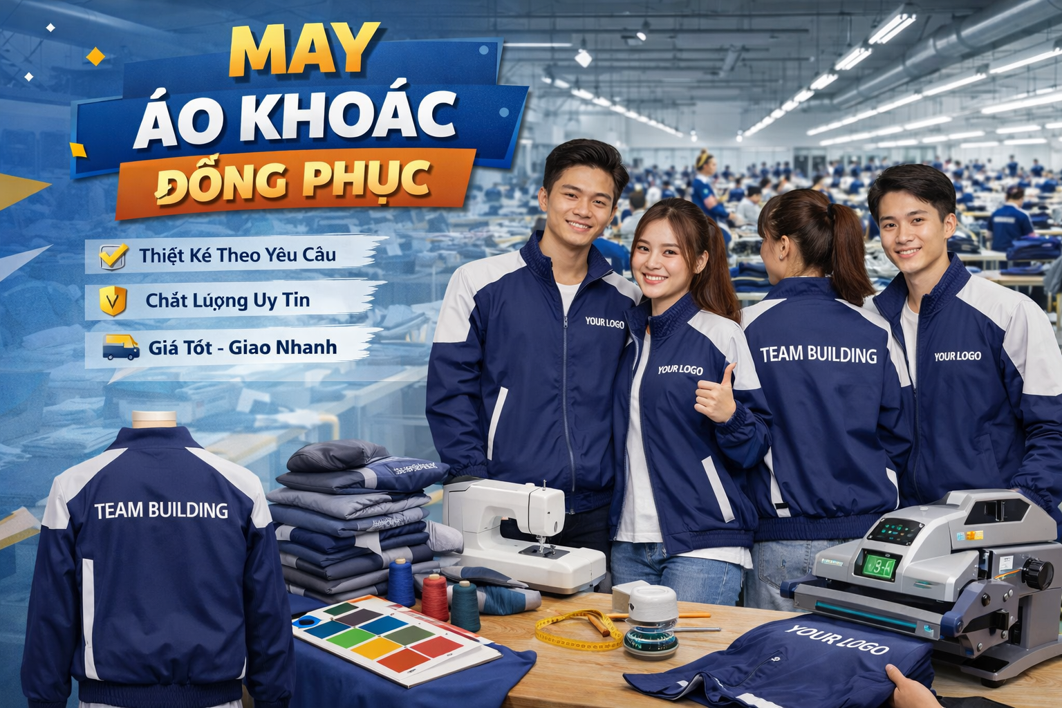 Kích và công nghệ in logo ảnh hưởng đến giá may áo khoác đồng phục
